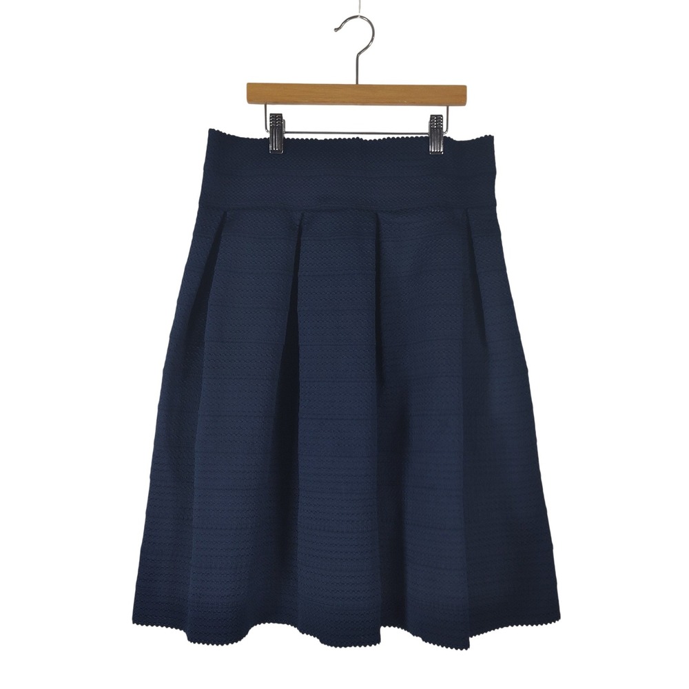 New York & Company 7th Avenue Navy Blue Textured Pleated A-Line Skirt Medium